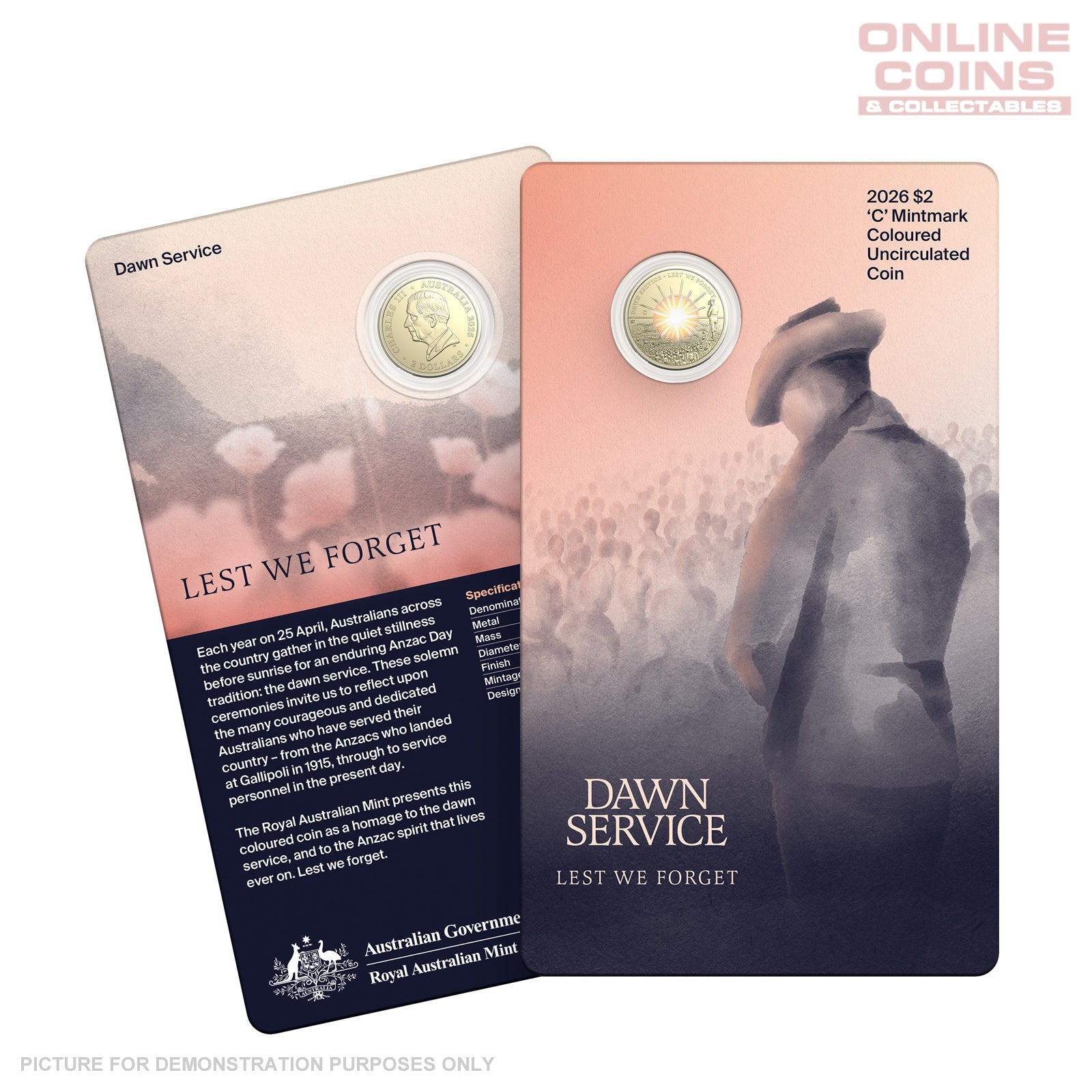 2026 RAM $2 'C' Mintmark Coloured Uncirculated Coin – Dawn Service